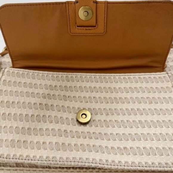 Fossil Kinley Crossbody Bag Purse Canvas Leather Off-White & Tan - Picture 3 of 9